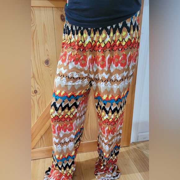 2 for $12 ⚜️Focus 2000 Colorful Palazzo Pants Wide Legs Comfort Waist Size Large - Picture 4 of 7